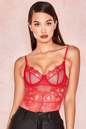 Örgü Detay Dantelli Bodysuit