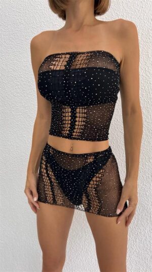 Parlak Taşlı Pareolu Bikini Set